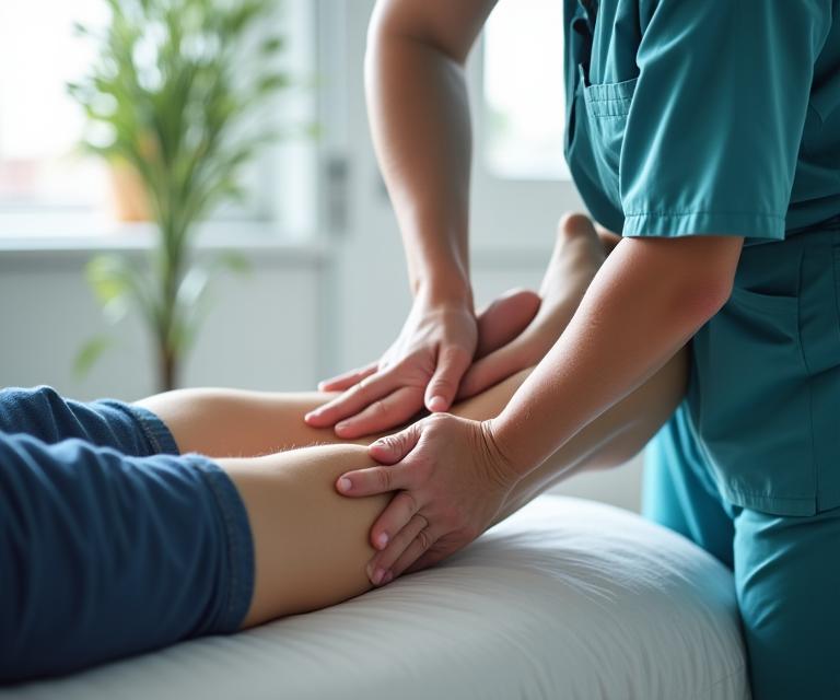 Especialista en rehabilitación física aplicando terapia manual en Madrid